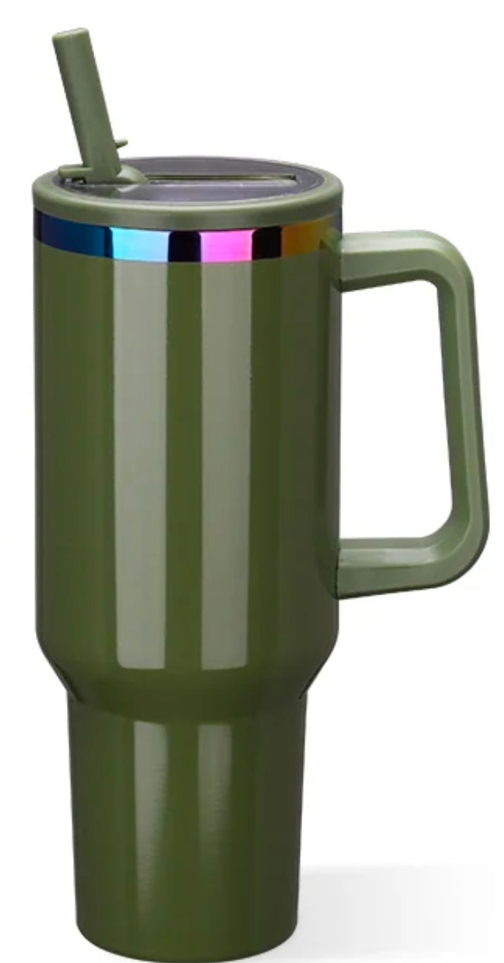 40oz stainless steel leak proof tumbler with rainbow trim