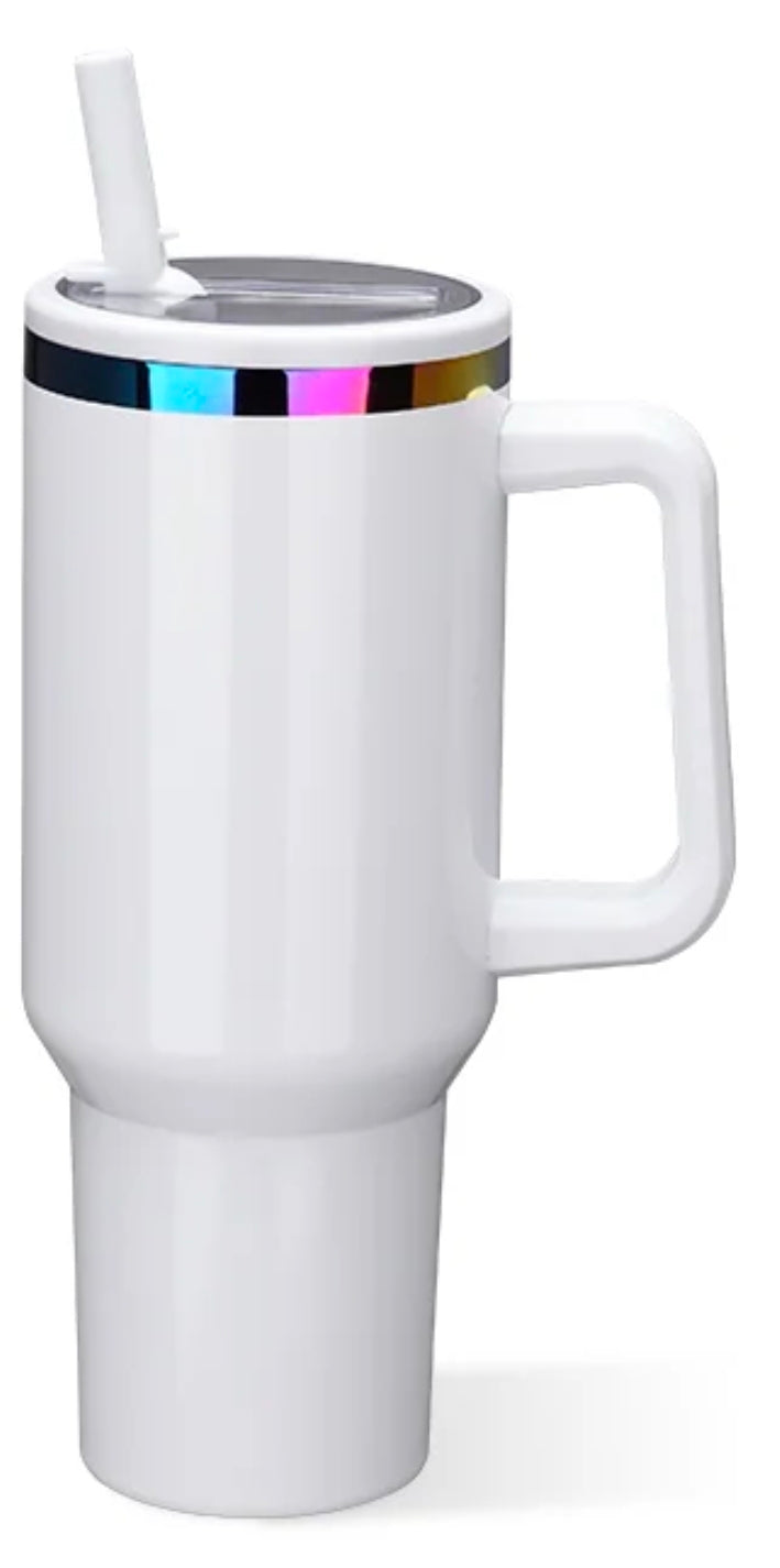 40oz stainless steel leak proof tumbler with rainbow trim