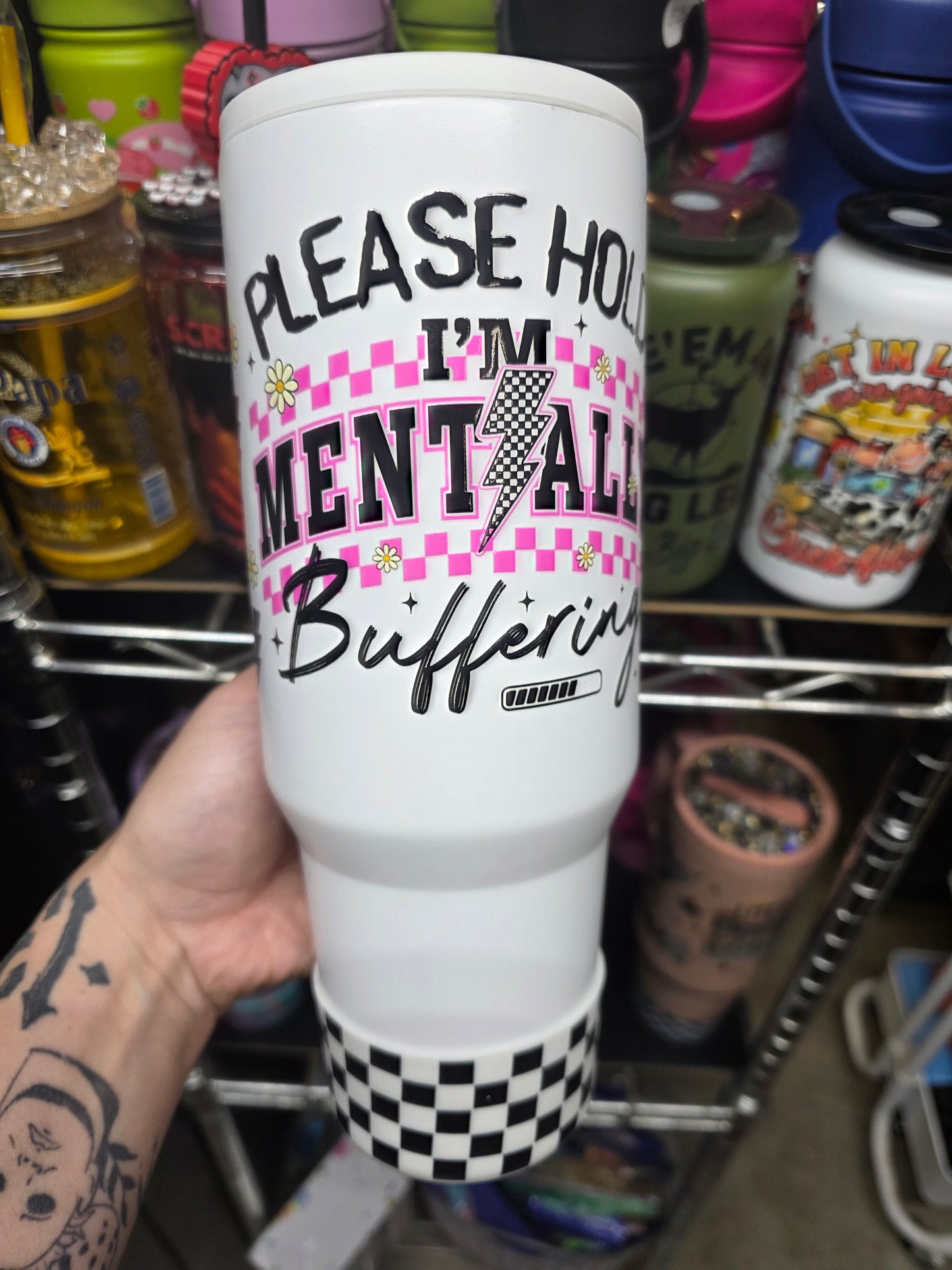 Mentally buffering 40oz stainless w/ lid and boot