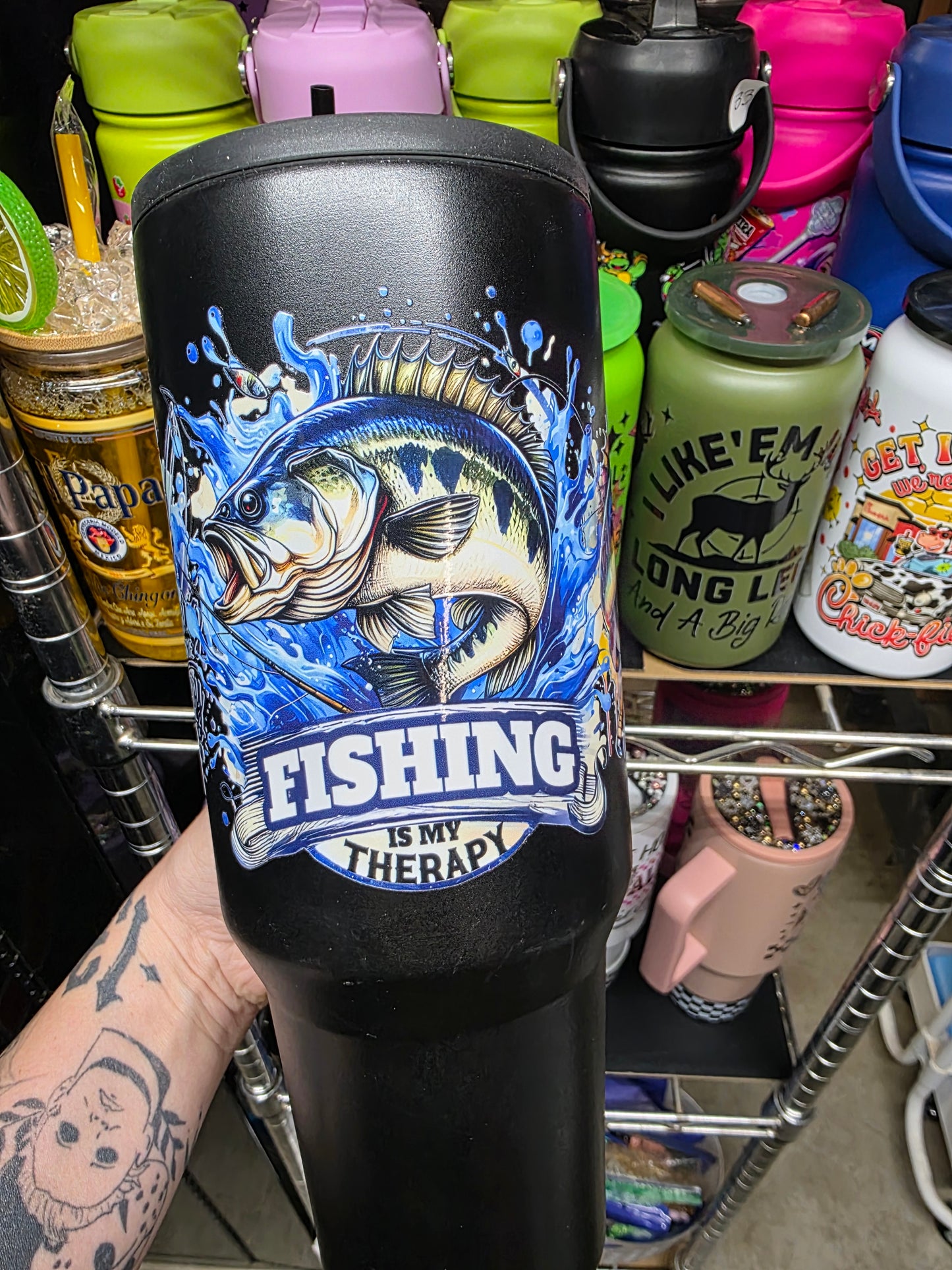 Fishing therapy 40oz stainless w/ charm