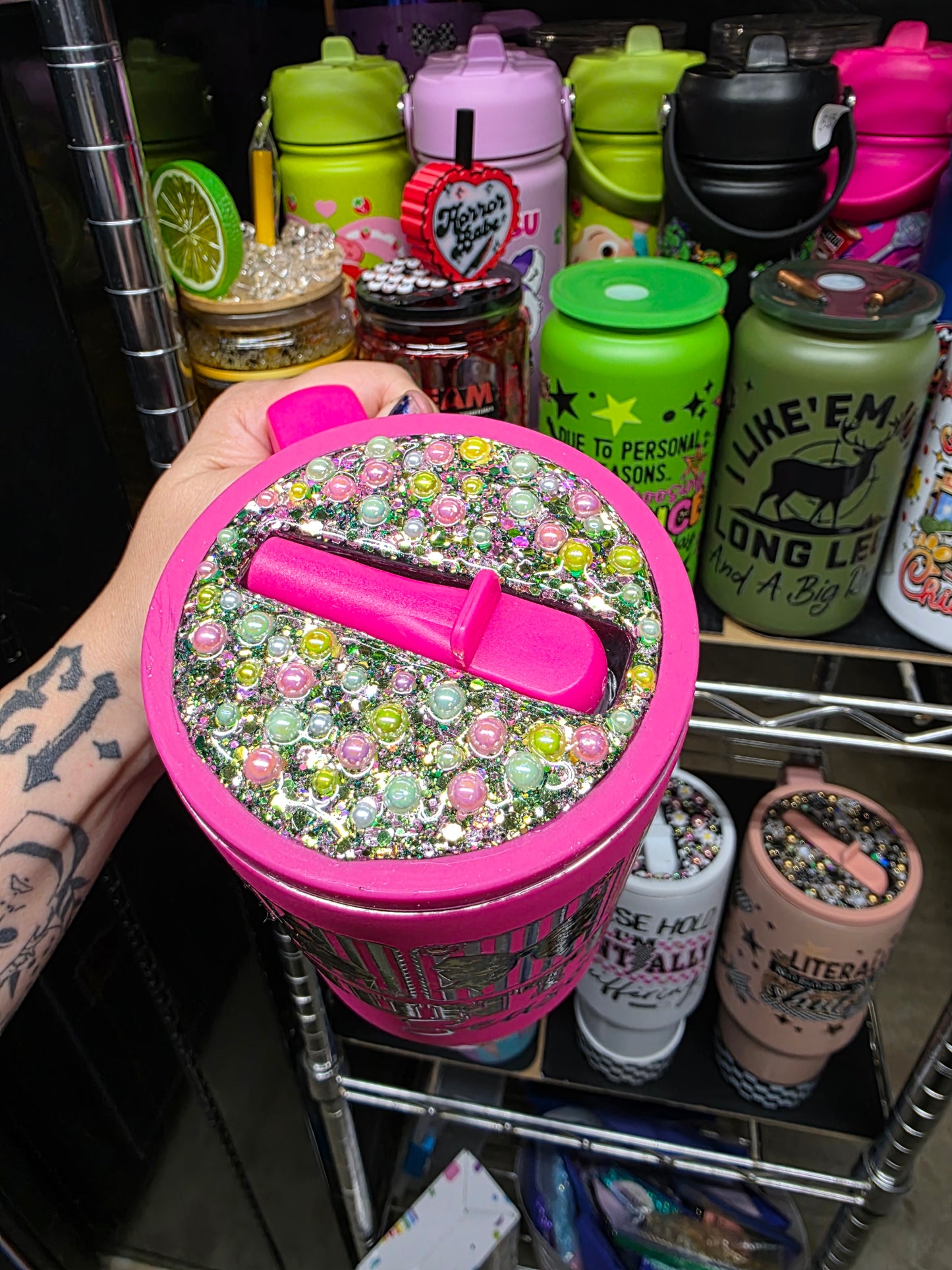 Pink hunting 40oz stainless tumbler w/ lid, boot and charm