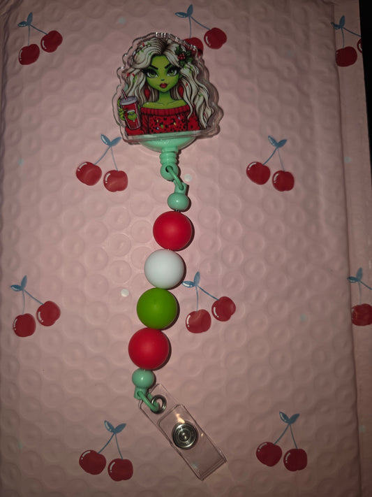 Grinch girl retractable badge reel