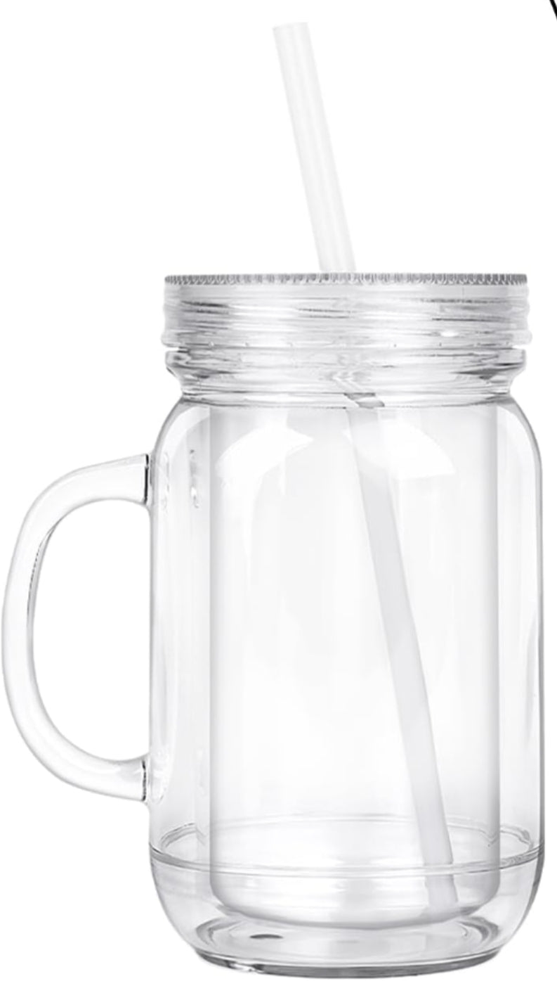 20oz acrylic jar snowglobe tumbler w/handle