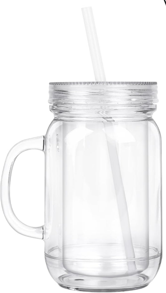 20oz acrylic jar snowglobe tumbler w/handle